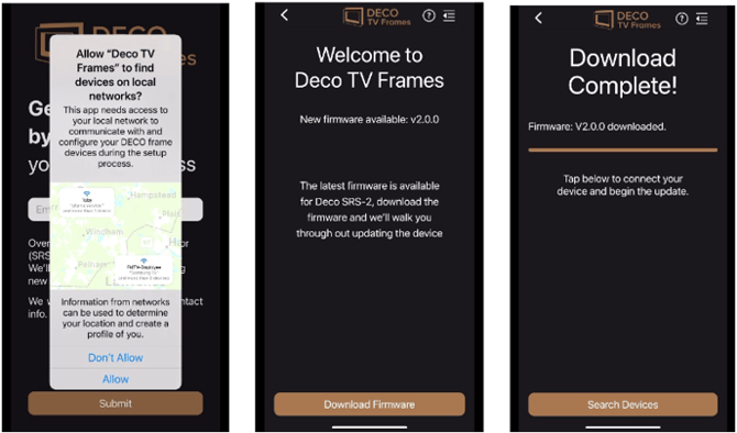 Deco TV Frames App Opening Pages