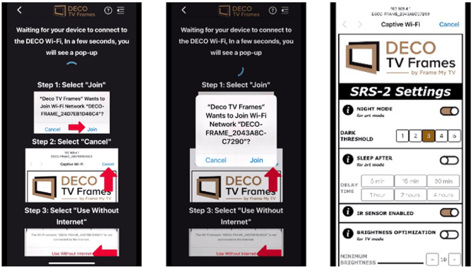 Deco TV Frames App Connection Pages